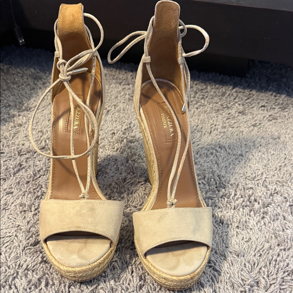 Aquazzura Tan Espadrille Wedge Sandals